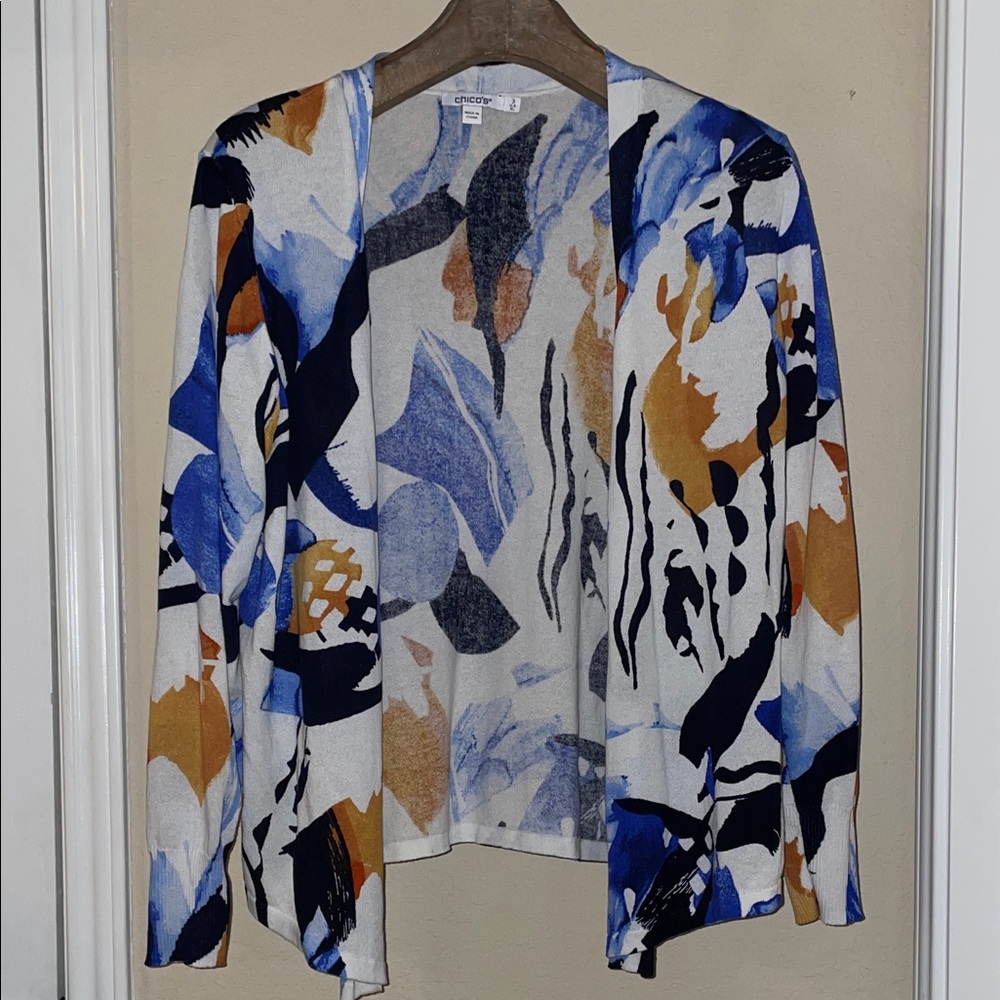 Chico’s Abstract Print Open Cardigan